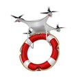 Drone and life ring on white background. Isolated 3d illustration