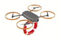 Drone and life ring on white background. Isolated 3d illustration