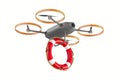 Drone and life ring on white background. Isolated 3d illustration