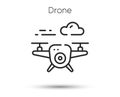 Drone line icon. Quadcopter with video camera sign. Quadrotor helicopter symbol. Vector