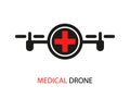 Drone Medical Logo Design. Medical Air Copter Shipment glyph icon. Flat style on a white background. Vector