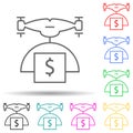 Drone with money multi color style icon. Simple thin line, outline vector of drones icons for ui and ux, website or