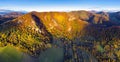 Drone mountain panorama with autumn forest Royalty Free Stock Photo