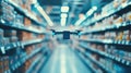 Drone navigating aisle in modern retail store for efficient inventory management. AI and automation