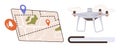 Drone Navigation with Map Locations and Notifications for Delivery or Tracking Services Royalty Free Stock Photo