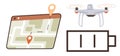 Drone Navigation with Map Tracker, GPS Coordinates, and Battery Level Display Features Royalty Free Stock Photo
