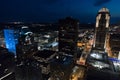 Aerial night photo of Downtown Des Moines Iowa