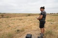 Drone operator preparing the takeoff Royalty Free Stock Photo