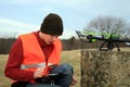 Drone operator is testing new equipment. Royalty Free Stock Photo