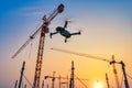 Drone over construction site. video surveillance or industrial inspection Royalty Free Stock Photo