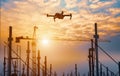 Drone over construction site. video surveillance or industrial inspection Royalty Free Stock Photo