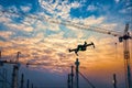 Drone over construction site. video surveillance or industrial inspection Royalty Free Stock Photo