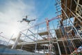 Drone over construction site. video surveillance or industrial inspection Royalty Free Stock Photo