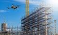 ..Drone over construction site. video surveillance or industrial inspection Royalty Free Stock Photo
