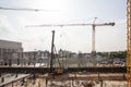 Drone over construction site. video surveillance or industrial inspection. Royalty Free Stock Photo