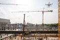 Drone over construction site. video surveillance or industrial inspection. Royalty Free Stock Photo