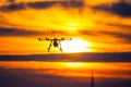 Drone over the Village at cloudy Sunset Royalty Free Stock Photo