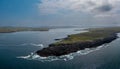 Drone panorama landscape of Broadhaven Bay and the hsitoric Broadhaven Lighthouse on Gubbacashel Point