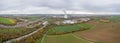 Drone panorama over German city Heilbronn with Neckar river and combined heat and power plant