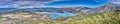 Drone panorama over the Mediano reservoir in the Spanish Pyrenees with snow-covered mountains Royalty Free Stock Photo