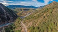 Drone panorama over the Mirador de Janovas gorge and the River Ara in the Spanish Pyrenees