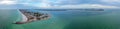 Drone panorama over Pass-a-Grille beach on Treasure Island and Pine Key area in St. Petersburg in Florida during sunset