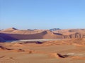 Drone panorama over the Sossusvlei and the surrounding dunes of the Namib Desert in Namibia during the day Royalty Free Stock Photo