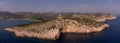 Drone panorama of Struga lighthouse on the Croatian island of Lastovo Royalty Free Stock Photo