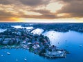 Drone Panoramic Aerial views of Sydney Harbour CBD and Downtown glades ville bridge Royalty Free Stock Photo