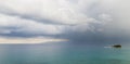 Drone panoramic seascape with stormy cloudy sky in the ocean. Storm in the sea. Cloudy day Royalty Free Stock Photo