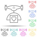 Drone with a parcel of love multi color style icon. Simple thin line, outline vector of drones icons for ui and ux
