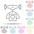 Drone with a parcel of love multi color style icon. Simple thin line, outline vector of drones icons for ui and ux