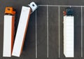 drone photo from above from a height to the parking lot of heavy trucks. The concept of logistics and transportation of