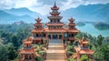 Drone photo of ancient Vietnamese temple in high mountains, history, travel and culture concept