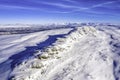 Drone photo of Atoklimpen Atoklinten mountain around Hemavan, Tarnaby villages, Lappland, Northern Sweden. Sunny day, cold blue Royalty Free Stock Photo