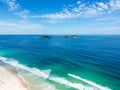 Drone photo of Barra da Tijuca beach, Tijucas Island in the back, Rio de Janeiro Royalty Free Stock Photo