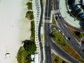 Drone photo of Pepe beach boardwalk and Lucio Costa street, Rio de Janeiro Royalty Free Stock Photo