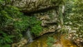 Drone photo of the beautiful landscape of Paku waterfall in the mountain at tropical forest in Gunung Mulu National park. Sarawak. Royalty Free Stock Photo