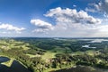 Drone photo - beautiful landscape panorama on sunnny summer day lakes, forests and blue sky