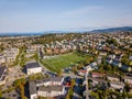 Drone Photo of the City Trondheim in Norway on Sunny Summer Day with Mountains, Fjord and Port in the Background Royalty Free Stock Photo