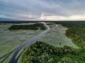 Aerial View of Lake with Double Rainbow Royalty Free Stock Photo
