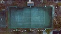 Aerial view of a rustic tennis court