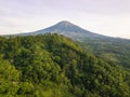 Drone photo of Mount Sumbing with hill Royalty Free Stock Photo