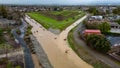 Drone photo over Marsh Creek in Brentwood, California after a atmospheric river storm