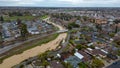 Drone photo over Marsh Creek in Brentwood, California after a atmospheric river storm