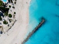 Drone photo of pier in beach in Grace Bay, Providenciales, Turks Royalty Free Stock Photo