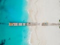 Drone photo of pier in beach in Grace Bay, Providenciales, Turks Royalty Free Stock Photo