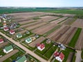 Drone photo of a plowed fields. Aerial view of a farmer\'s field. A top view of an agricultural field Royalty Free Stock Photo