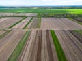 Drone photo of a plowed fields. Aerial view of a farmer\'s field. A top view of an agricultural field Royalty Free Stock Photo