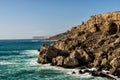 Drone photo of the rugged coast of Malta. Royalty Free Stock Photo